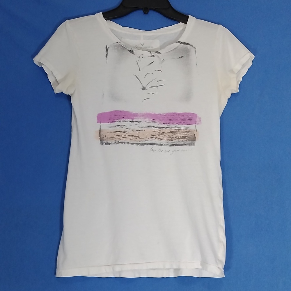 Love the one you are with White Tee with Seagulls over the Ocean